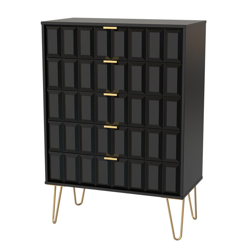 Alard 77cm W 5 - Drawer Chest of Drawers, Black