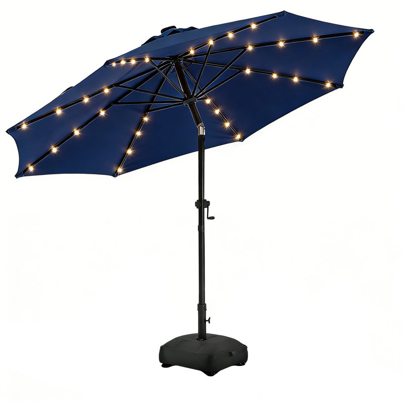 Parasol solaire à DEL avec base et bouton-poussoir, Marine, H 100 po x l 120 po x P 120 po