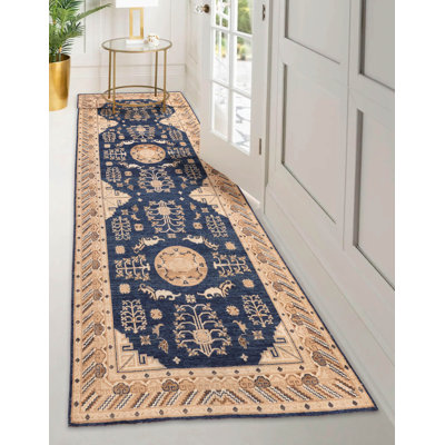 Tapis bleu marine Peshawar Oushak 5 pi 0 po x 16 pi 6 po