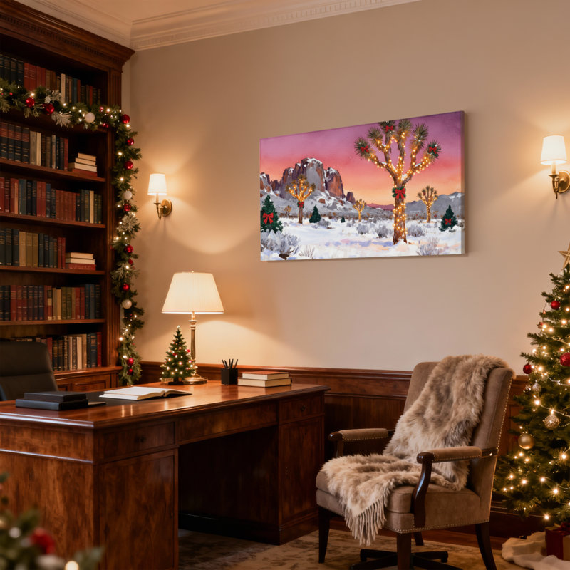 «Christmas Christmas Lights on Desert Trees Snowy Landscape», ensemble de 3 impressions sur toile, H 16 po x l 24 po