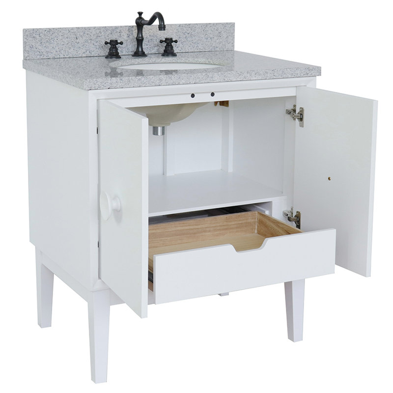 Crumley 31'' Single Bathroom Vanity with Top, White/Gray Granite