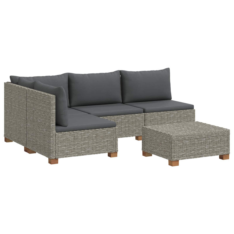  Rattan Lounge Set with Cushions GENDT 5 Piece Natural Rattan Patio Foam, Grey Cushion/Kubu Grey Frame