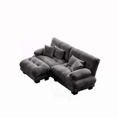 Cloud Couch Sectional Sofa for Living Room, Chenille 2 Seater Sofa with 2 Lumbar pillows and 2 throw pillows , Upholstered Wide Arm Sofa with Converti