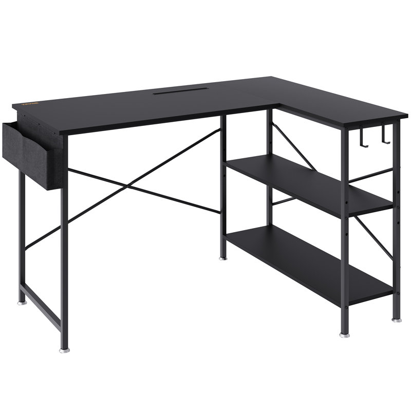 Lashaya L-Shaped Metal Base Computer Desk, Black