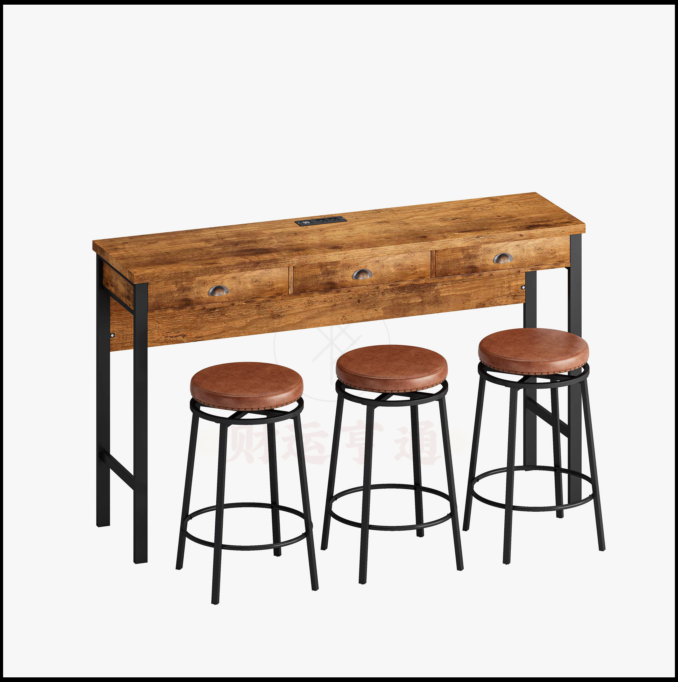 Ebern Designs Bar Kitchen Table Set with Circular PU Stools | Wayfair