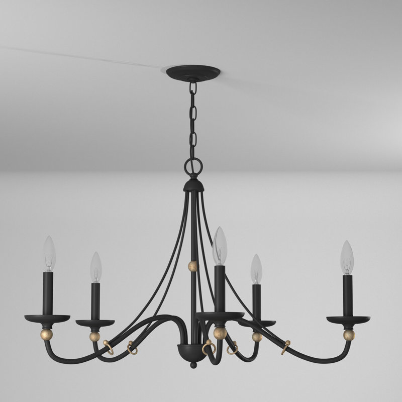 Everly Quinn Westchester County Sand Coal With Skyline Gold Chandelier, 20" H x 28" W x 28" D