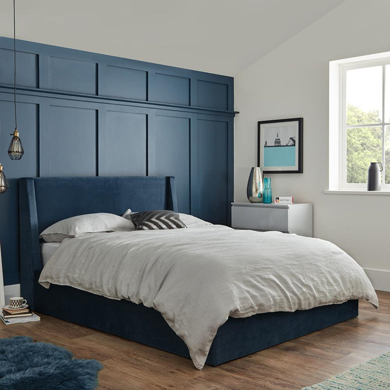 Jayne Upholstered Ottoman Bed, Blue, Double (4'6)