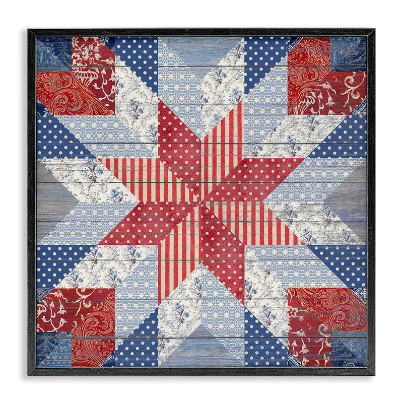Motif de courtepointe patriotique, estampe numérique, design par Susan Arnot, H 24 po x l 24 po, Giclée encadrée noir minuit