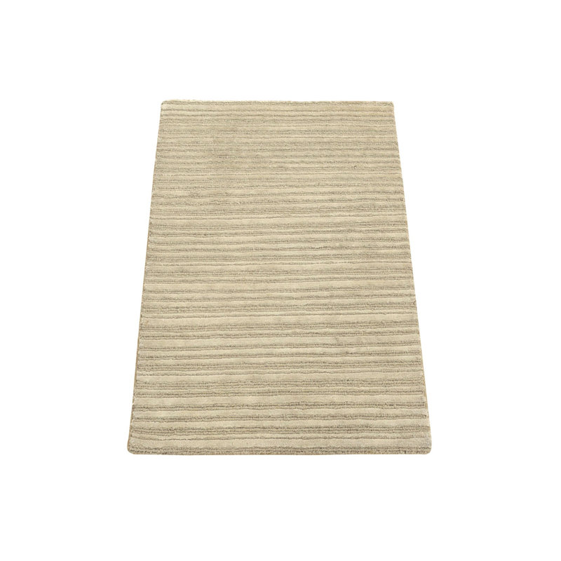 2'x3' Beige Modern Stripe Design Hand Loomed Wool and Silk Mat Rug 9211A071C6B1443280850A6A4CD15C8A