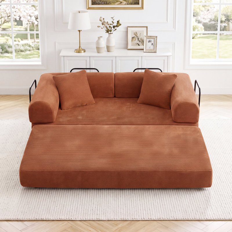 Canapé-lit 64,7 po en velours côtelé désossé, canapé futon modulaire, canapé en mousse à compression avec 2 coussins, aucun assemblage requis