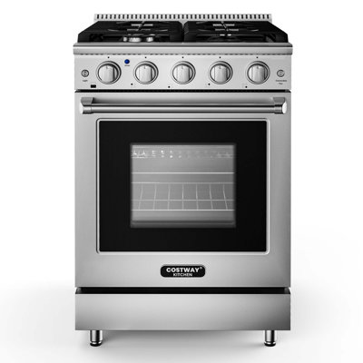 Costway 24" 3.73 Cubic Feet Smart Natural Gas Free Standing Range with 4 Burners