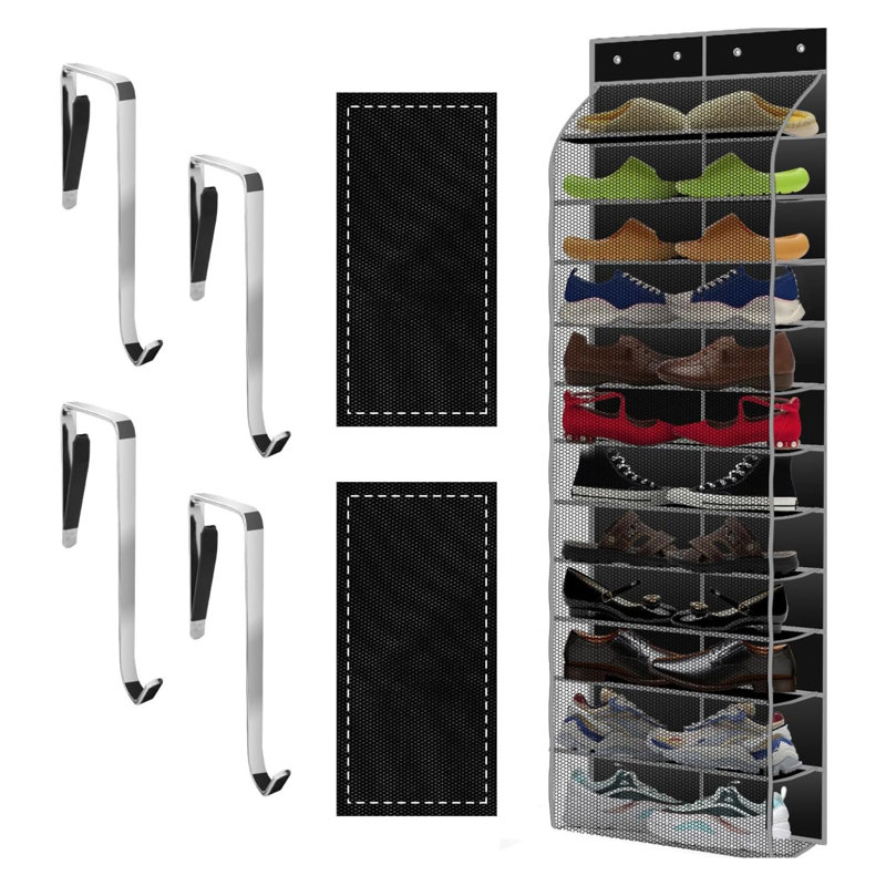 Over-the-door Shoe Organizer With 12 Large Breathable Pockets, Black