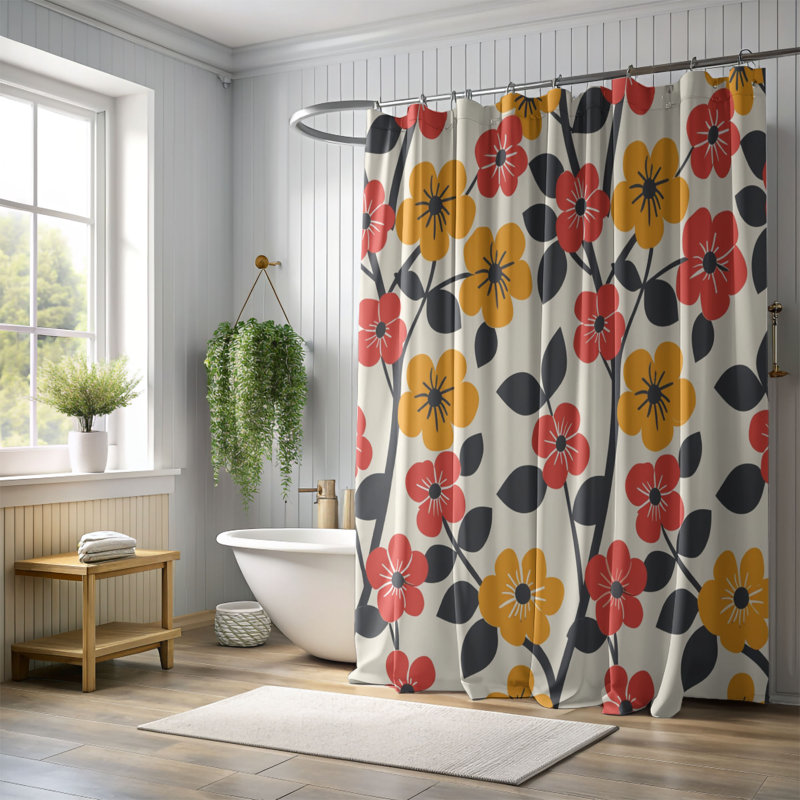 Rideau de douche standard 1 pièce Nostalgic Flowers, H 74 po x l 71 po