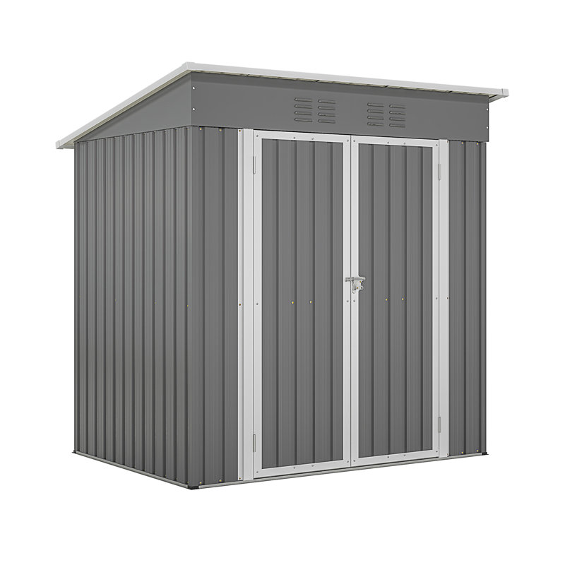 Remise de rangement extérieure en métal 6 pi x 4 pi pour porte de jardin verrouillable avec cadre de plancher