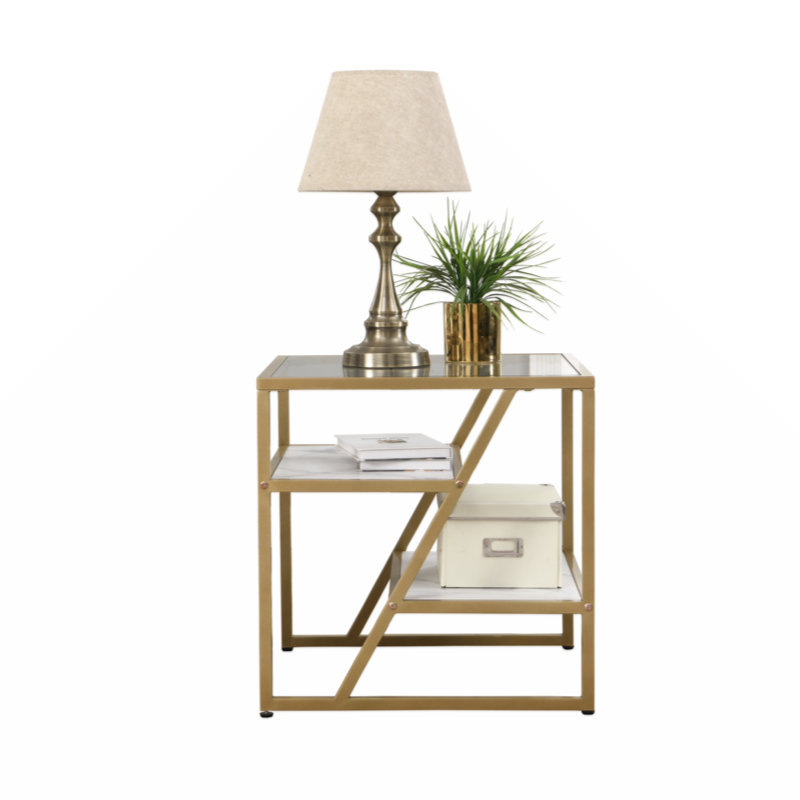 Trilbi Glass Top End Table, Golden