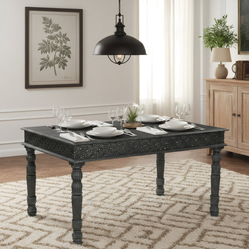 Aarohi Solid Wood Dining Table, Black, 36" W x 60" L 