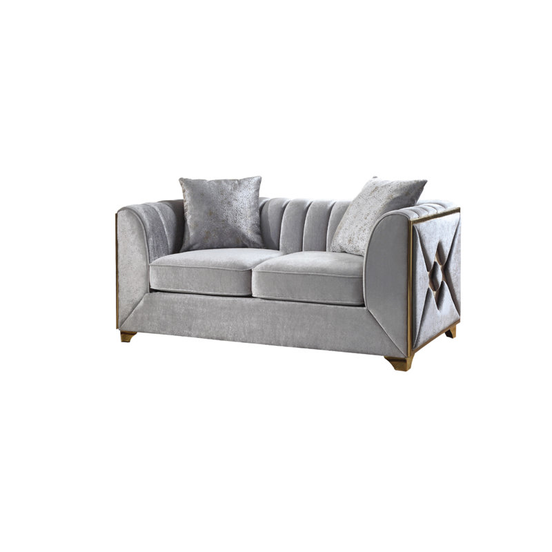 Arron 68'' Upholstered Loveseat, Silver Velvet