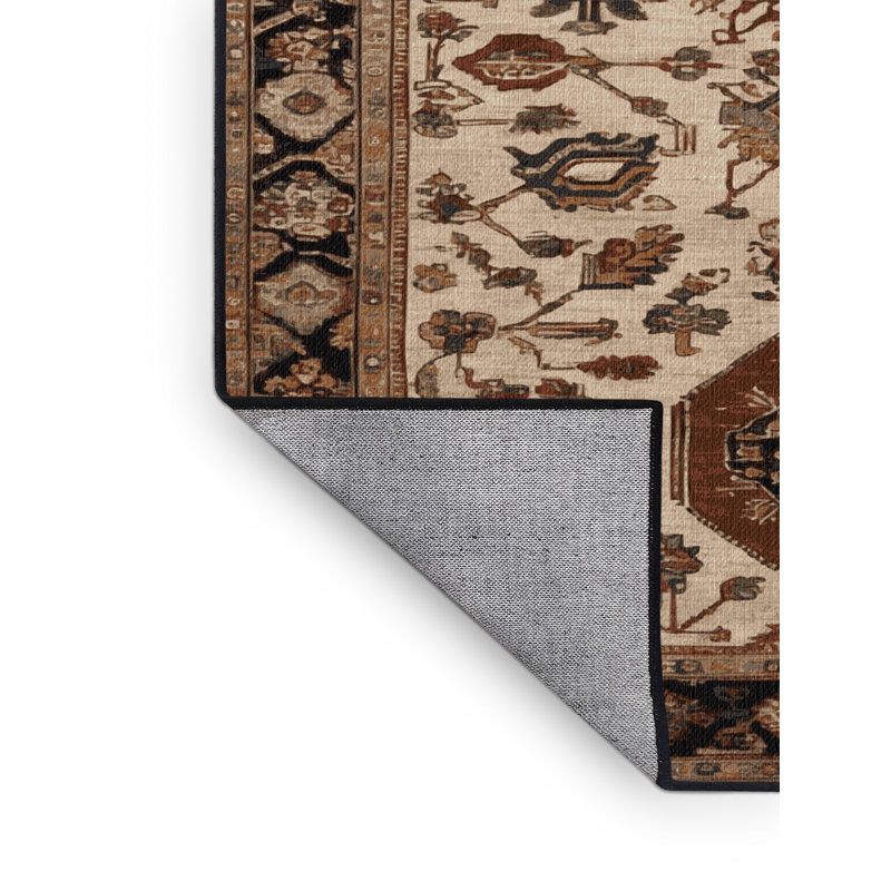 Machine Washable Turkish Brown Area Rug, Round 4'