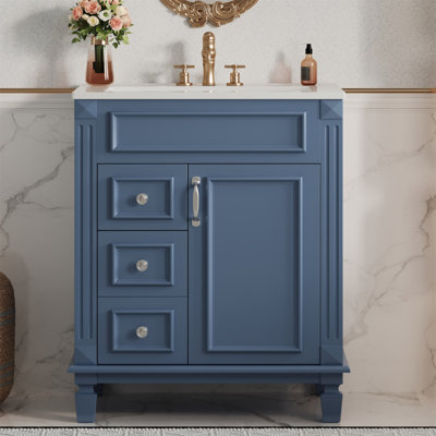 Meuble-lavabo 24 po avec lavabo en céramique, petite armoire de salle de bain, armoire moderne avec 2 tiroirs et tablette réglable
