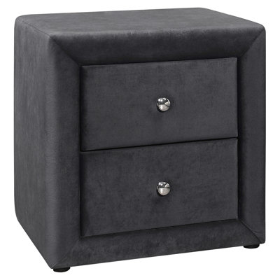 No Assembly Required Nightstand With Grey Velvet Exterior And Storage Option Transitional Finish Options