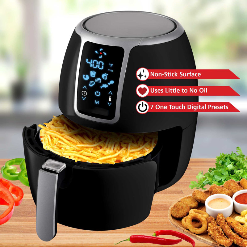 Friteuse à air électrique 4 pintes 1400 W, contrôle de température numérique, cuisson sans huile, Noir