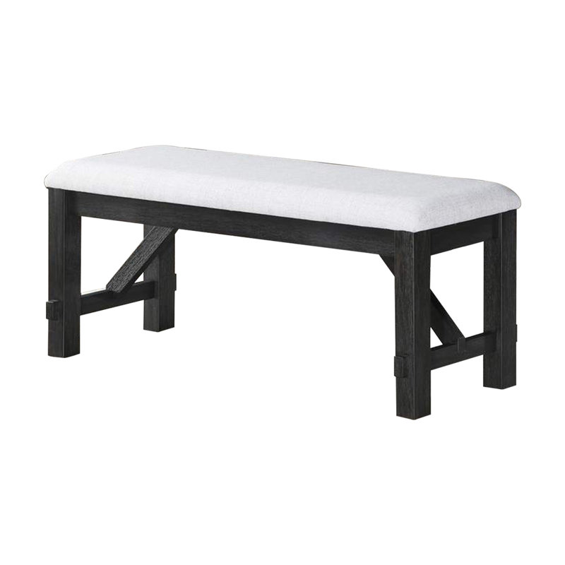 Banc de salle à manger Riby 48 po, structure en bois noir, siège rembourré en lin gris