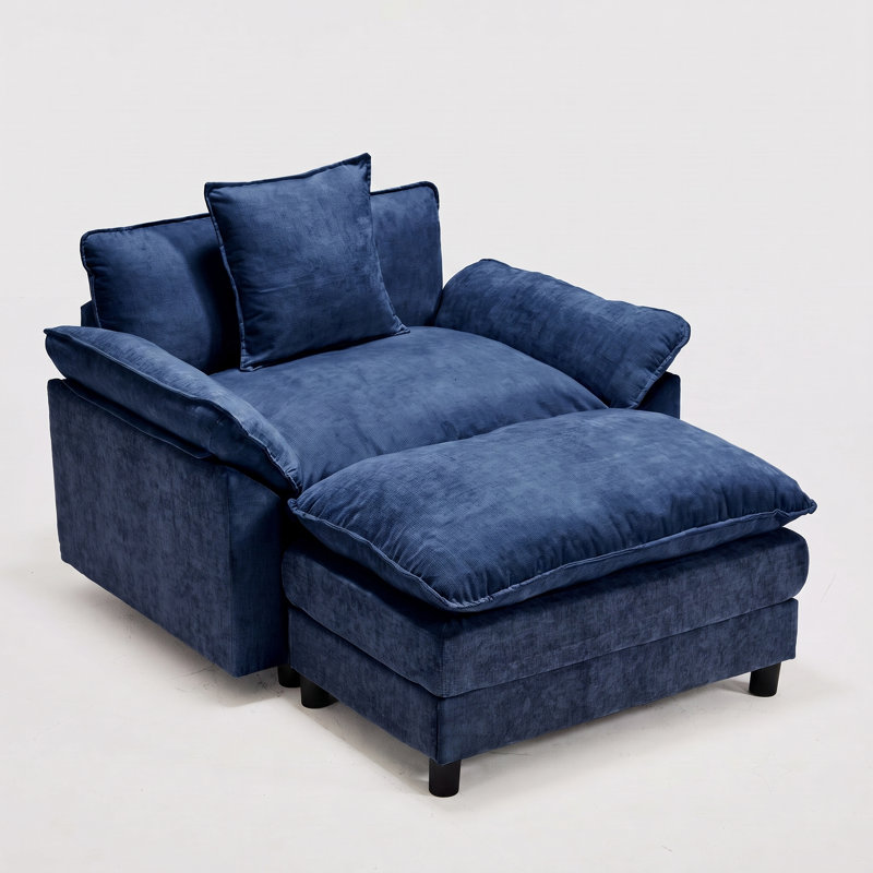 Chaise d'appoint 44,5 po avec repose-pieds, salon et chambre à coucher, Bleu