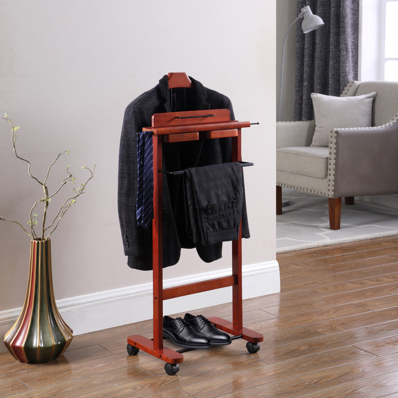Dark Cherry Wood Deluxe Wardrobe Valet with Matte Finish