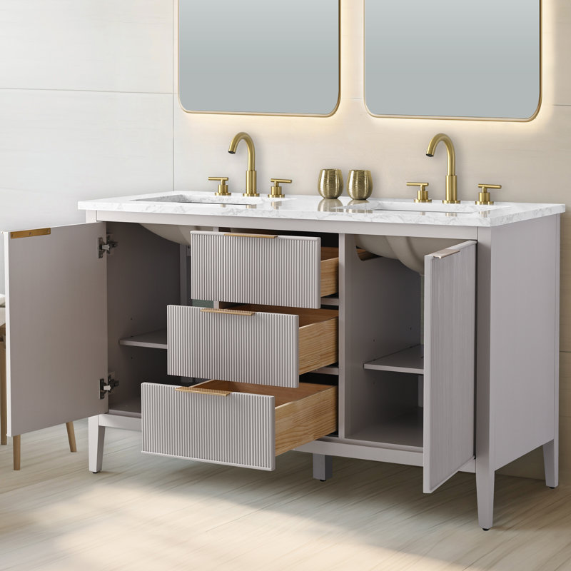Emma 54" W Double Vanity, Taupe/Brushed Bronze