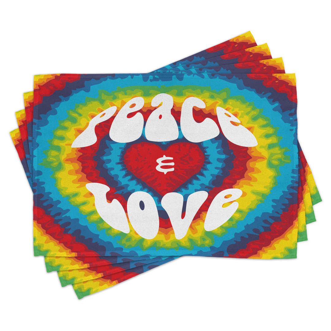 Platzdeckchen 4er-Set, Groovy Hippie Regenbogen, Multicolor