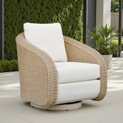 Pavilion Outdoor 360-Swivel Club Chair In Natural Rope With White Boucle Cushions