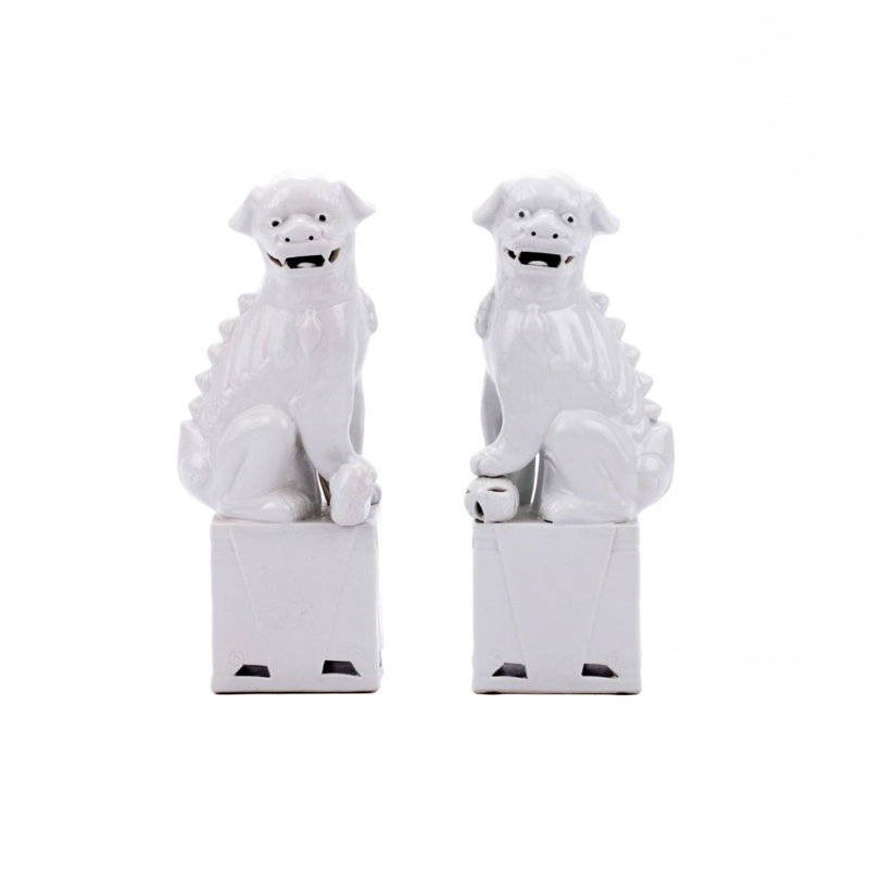 Sitting Foo Dog Figurine, 11" H x 3.5" W x 0.5" D, White