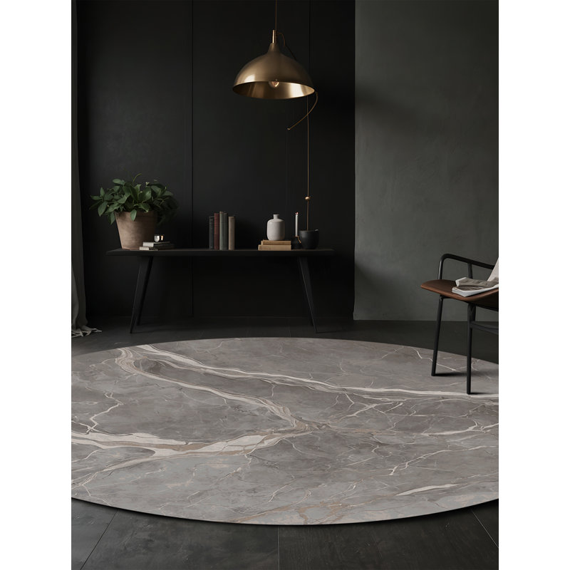 Machine Washable Gray Area Rug, Round 6'