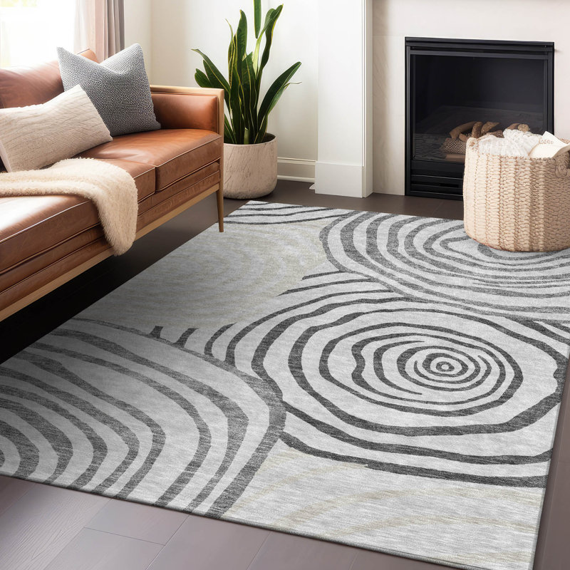 Tapis gris Prisco lavable à la machine de qualité supérieure, Rectangulaire 8 pi x 10 pi