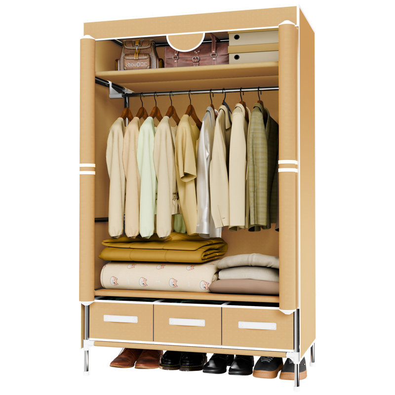 Simple & Portable Non-Woven Fabric Wardrobe, 67 Inches Tall, with Hanging Space for Coats and Bags, Sturdy & Easy to Assemble, Includes 3 Storage Drawers, Ideal for Rentals, Dorms, Bedrooms