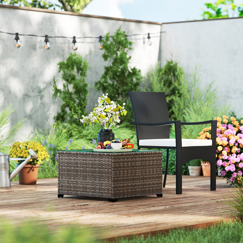 Table basse 24,4 "en osier de patio, tables d'appoint en rotin PE, noir, Noir