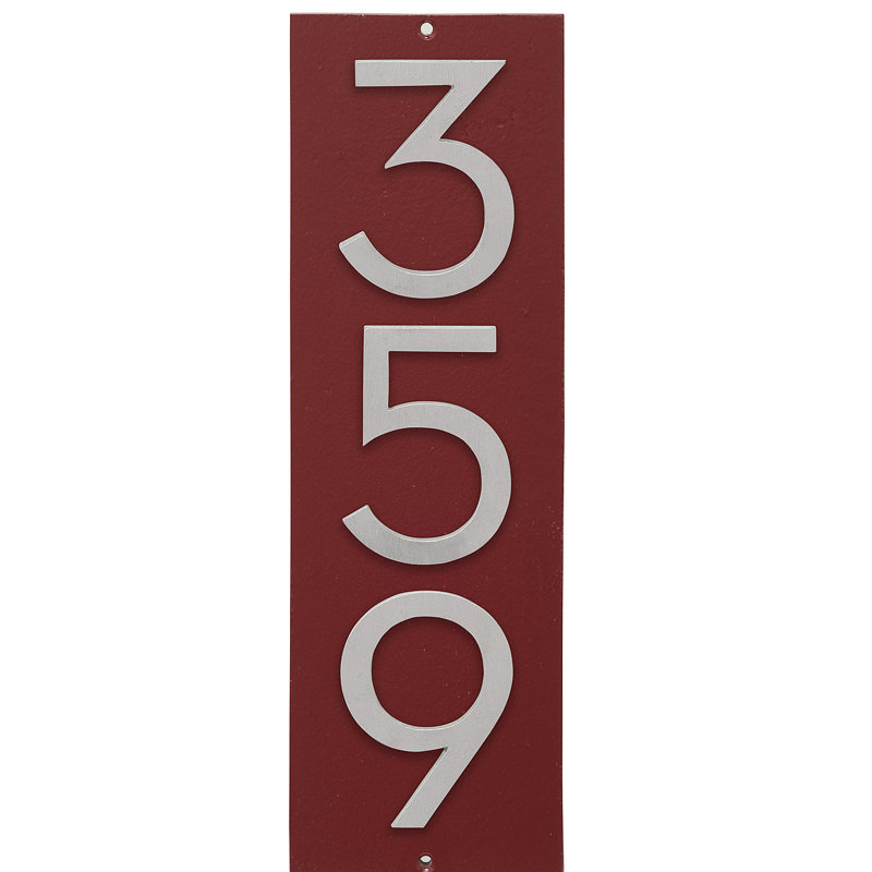 Plaque d’adresse murale sur 1 ligne flottante, Rouge brique, Aluminium brossé