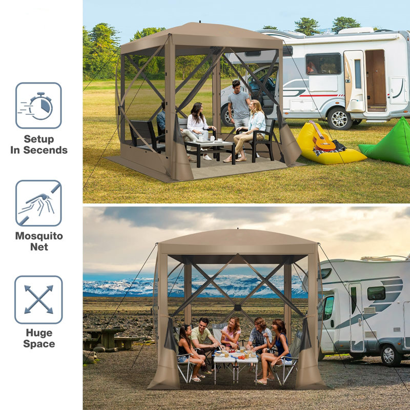 6FTx6FT Screen Room with Mosquito Netting, Hub Tent Instant Screened Canopy with Carrying Bag and Ground Stakes, Khaki