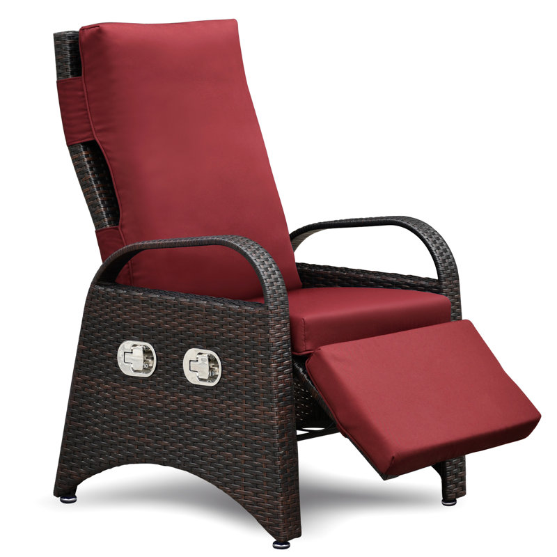 Fauteuil inclinable à inclinaison réglable avec coussin tissé à la main, coussin amovible et table pratique pour le jardin