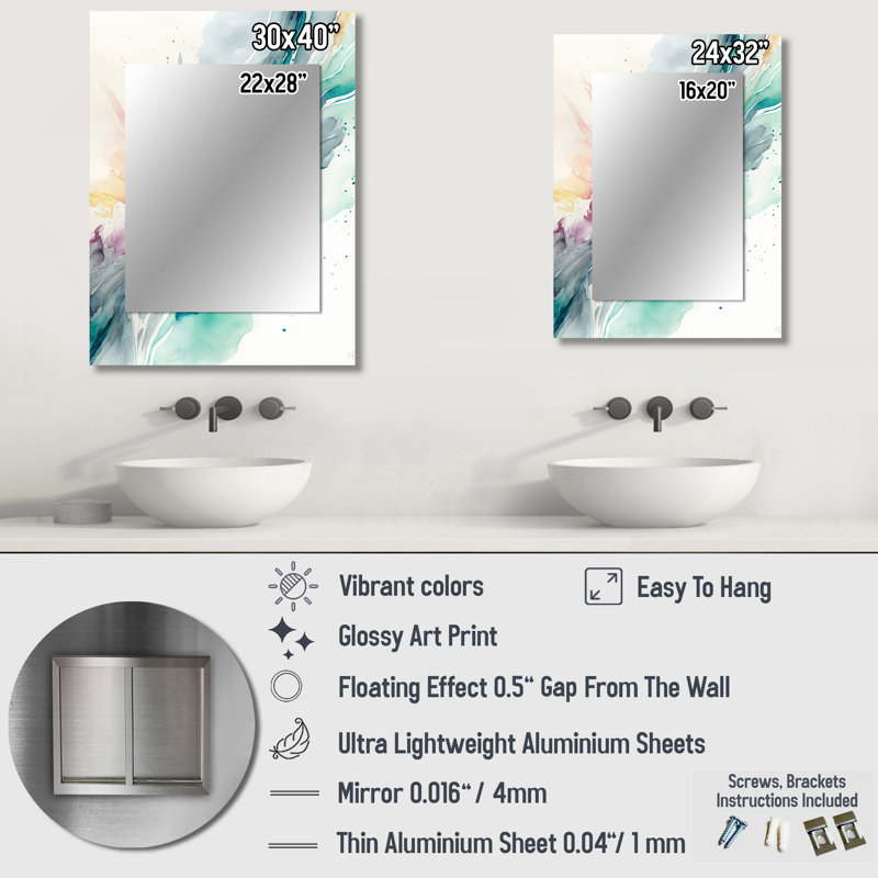 Celebrations In Turquoise Shades Of Blue III - Liquid Ink Unique Wall Mirror, Blue Mirror, Printed Metal Art, 40" x 30"