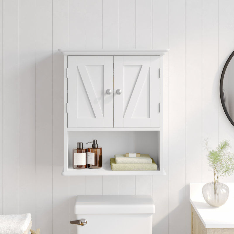 Armoire à pharmacie murale Dune Farmhouse avec tablette réglable et portes doubles, Blanc