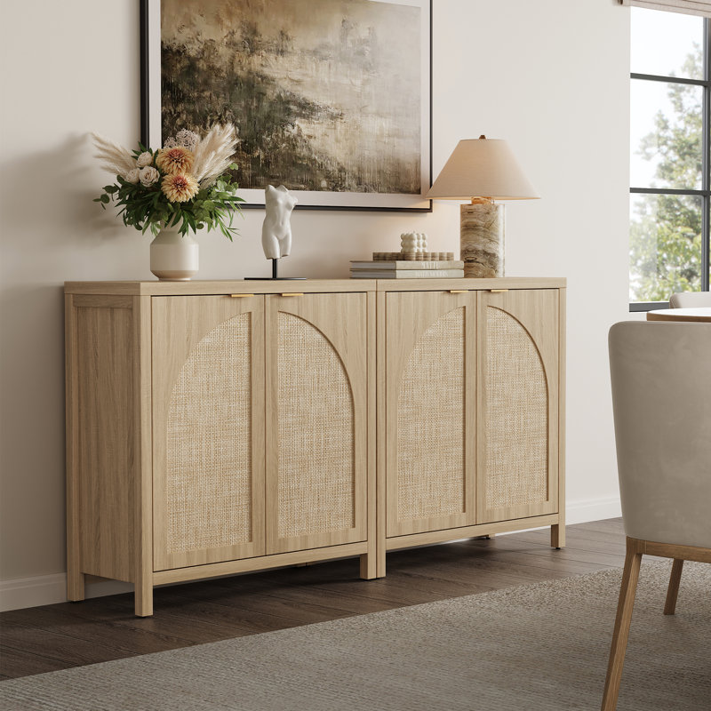 Boho - Rattan Sideboard With Adjustable Shelves, Light Oak