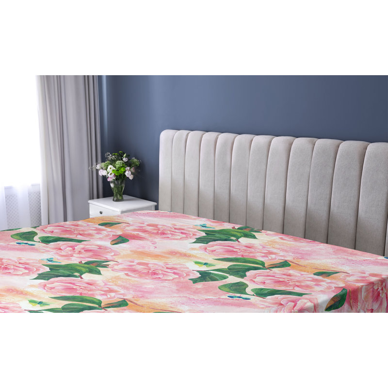 Drap-housse Ambesonne Roses imprimé botanique jardin fleurs vert forêt rose pastel