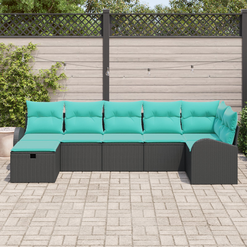 Ensemble de canapé avec coussin vidaXL 7 pièces vidaXL, Structure noire / Coussin bleu