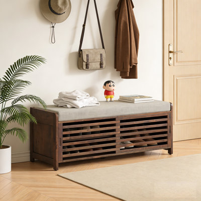 Banc à chaussures avec rangement et coussin, banc de rangement à volets vieillis avec charme rétro pour le salon, vestibule (espresso)
