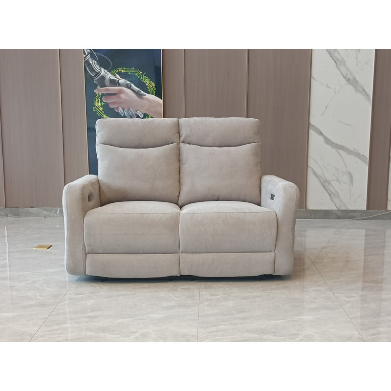 Cotton Blend Electric Reclining Sofa, Light Grey, 2
