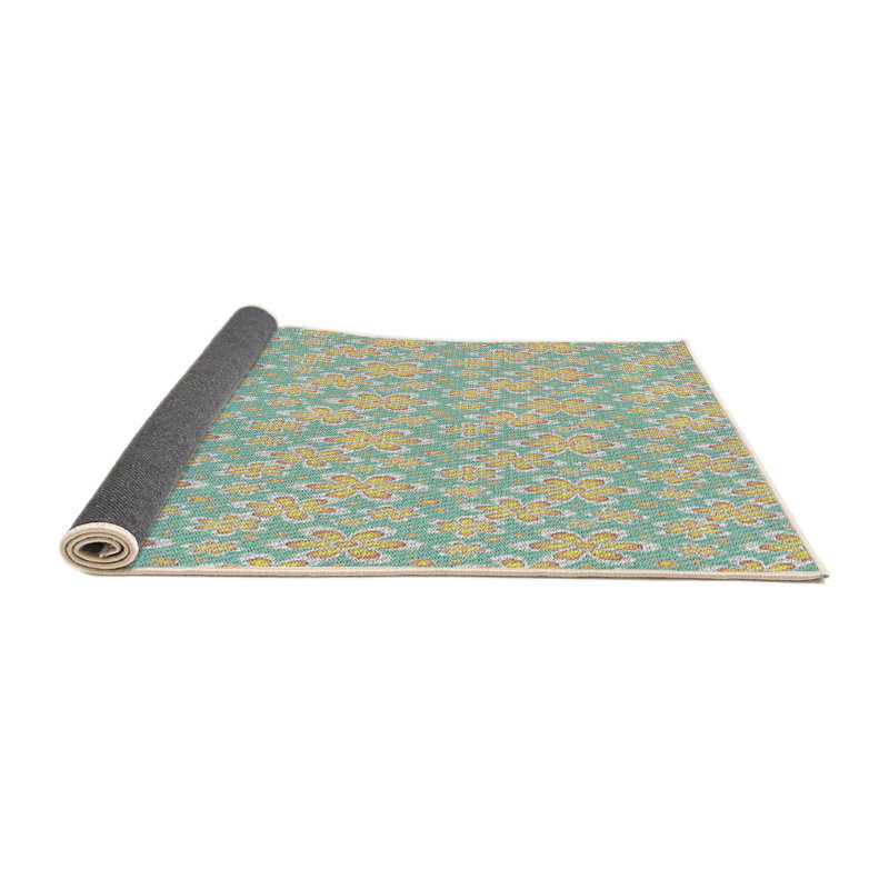 Tapis floral vert / jaune, Rond 7 pi