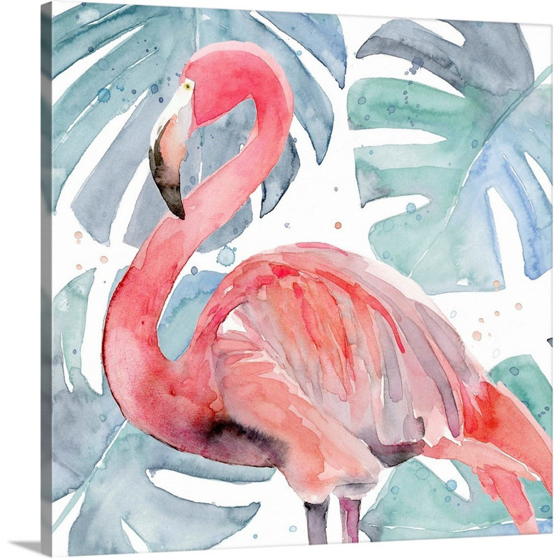«Flamingo Splash II», art mural sur toile, Toile tendue, H 20 po x l 20 po