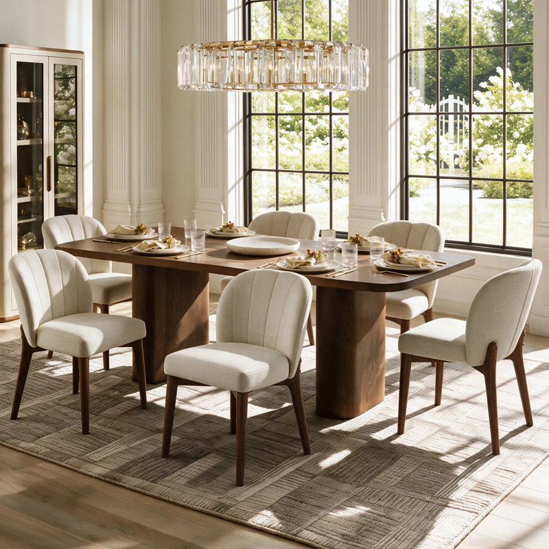 7-Piece Traditional Modern Rectangular Dining Table Set with 6 Upholstered Chairs, 7 Pieces: Table, 6 Chairs