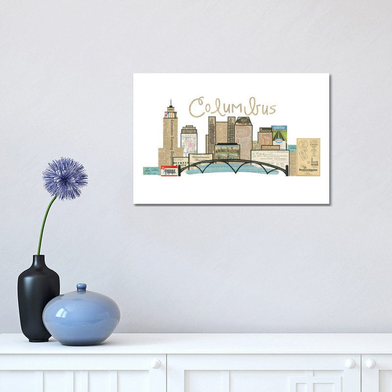 «Columbus Oh Horizontal Skyline» par Paper Cutz, impression sur toile tendue, H 12 po x l 18 po x 1,5 po